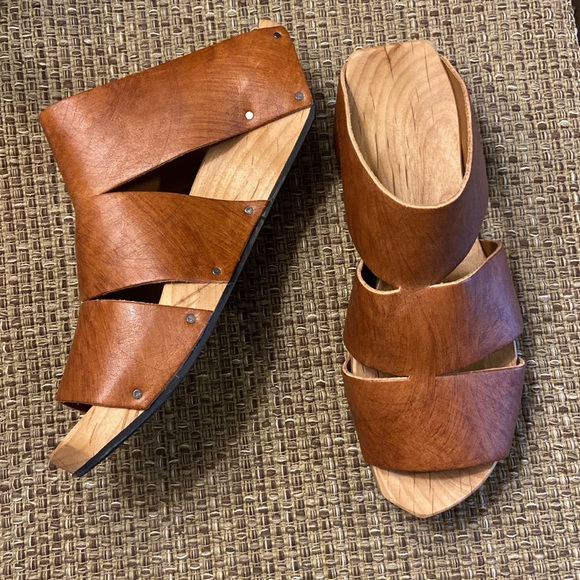 CYDWOQ Anchor Open Clog Wedge Slip-on Sandals ~ Natural Handmade Leather 36 - Picture 2 of 10